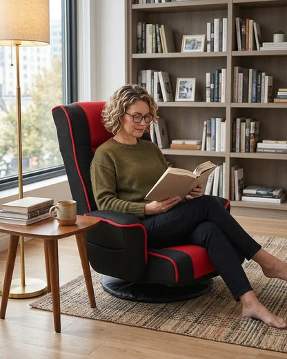 Red FLOGUOR swivel floor chair with armrests and adjustable backrest
