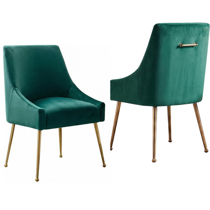 Luxury Velvet Chairs with Gold Metal Legs, Beige High-Back Design – Perfect for Dining Room, Kitchen, or Vanity