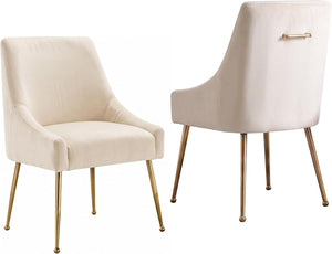 Luxury Velvet Chairs with Gold Metal Legs, Beige High-Back Design – Perfect for Dining Room, Kitchen, or Vanity