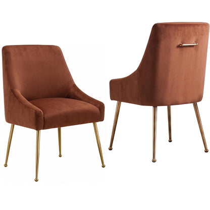 Luxury Velvet Chairs with Gold Metal Legs, Beige High-Back Design – Perfect for Dining Room, Kitchen, or Vanity