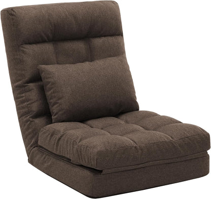 14-Position Adjustable Wide-Seat Floor Chair with Pillow – Folding Floor Lounger for Gaming, Reading & Relaxing