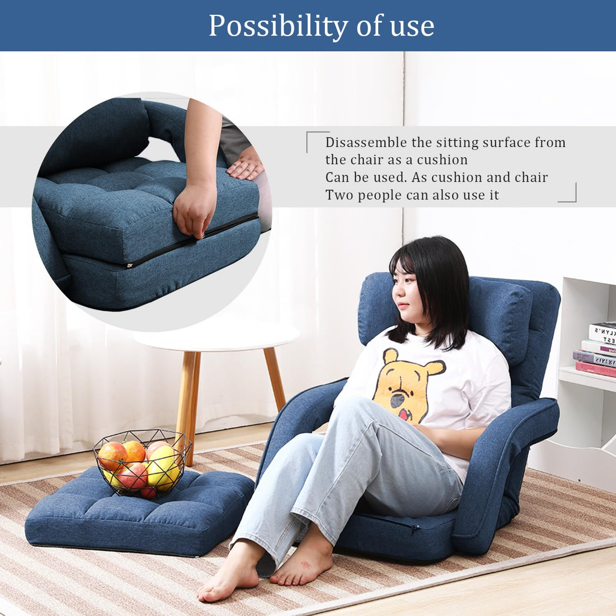 Floguor Floor Chair, Chaise Lounge Indoor, 42-Position Adjustable Folding Lazy Sofa with a Pillow Padded Adults Gaming Chairs for Living Room, Bedroom