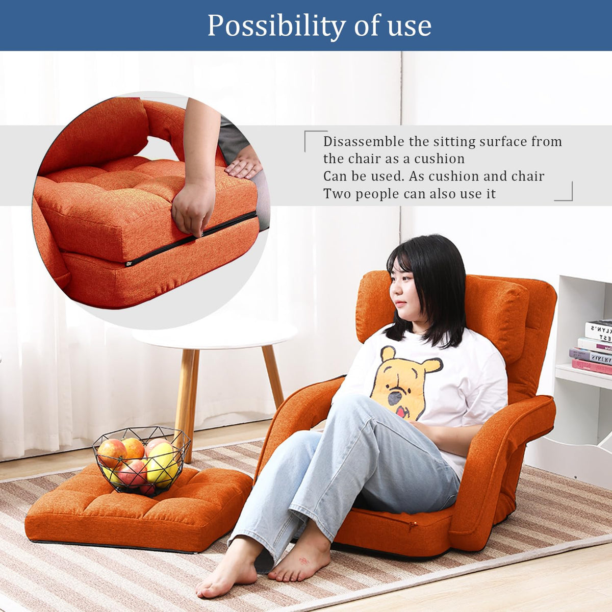 Floguor Floor Chair, Chaise Lounge Indoor, 42-Position Adjustable Folding Lazy Sofa with a Pillow Padded Adults Gaming Chairs for Living Room, Bedroom