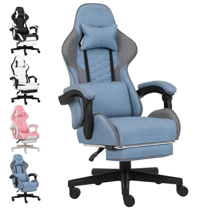 Ergonomic Fabric Gaming Chair with Footrest & High Back Support
