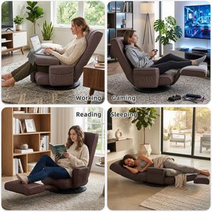 360° Swivel Floor Chair, 14-Position Adjustable Backrest & Footrest
