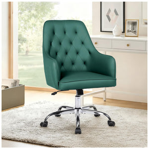 Adjustable Swivel Accent Chair Faux Leather Desk Chair with Arms