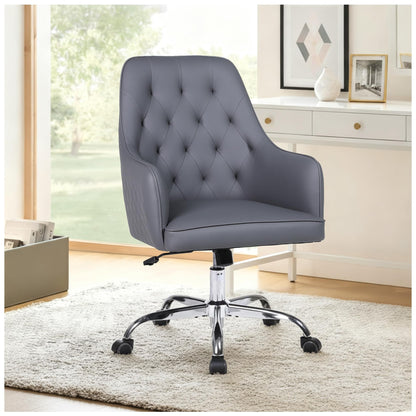 Adjustable Swivel Accent Chair Faux Leather Desk Chair with Arms