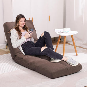 Linen Fabric Floor Lounge Chair with Footrest – Multi-Angle Adjustable Gaming Cushion