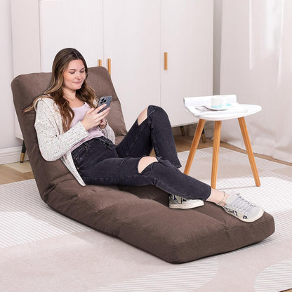 Linen Fabric Floor Lounge Chair with Footrest – Multi-Angle Adjustable Gaming Cushion