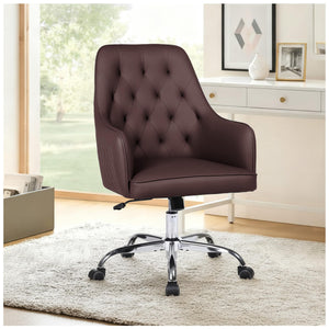 Adjustable Swivel Accent Chair Faux Leather Desk Chair with Arms