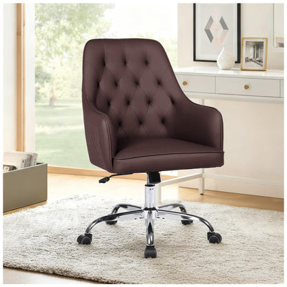 Adjustable Swivel Accent Chair Faux Leather Desk Chair with Arms