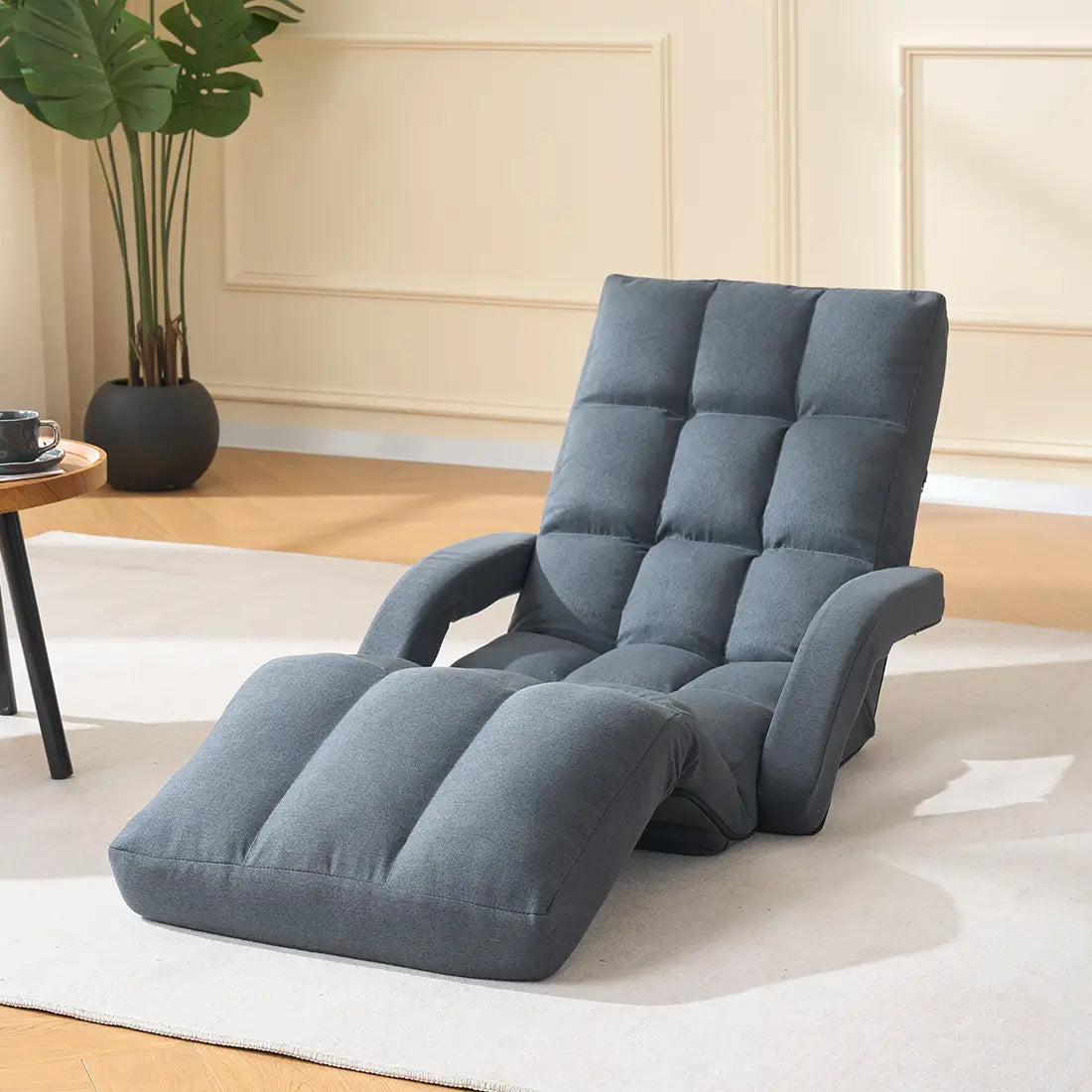 Adjustable Floor Gaming Chair with Armrests & Footrest 14-Position Folding Chaise Lounge Sofa for Home