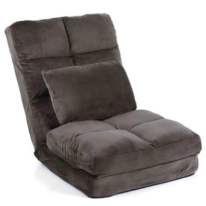 14-Position Adjustable Floor Chair with Pillow – Suede Fabric