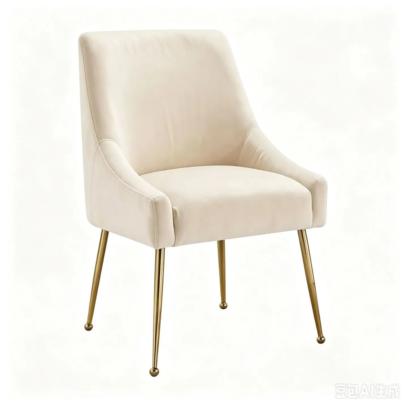 Luxury Velvet Chairs with Gold Metal Legs, Beige High-Back Design – Perfect for Dining Room, Kitchen, or Vanity