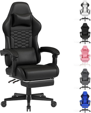 フットレスト付き人間工学に基づいたハイバックレザーゲーミングチェア - 調節可能