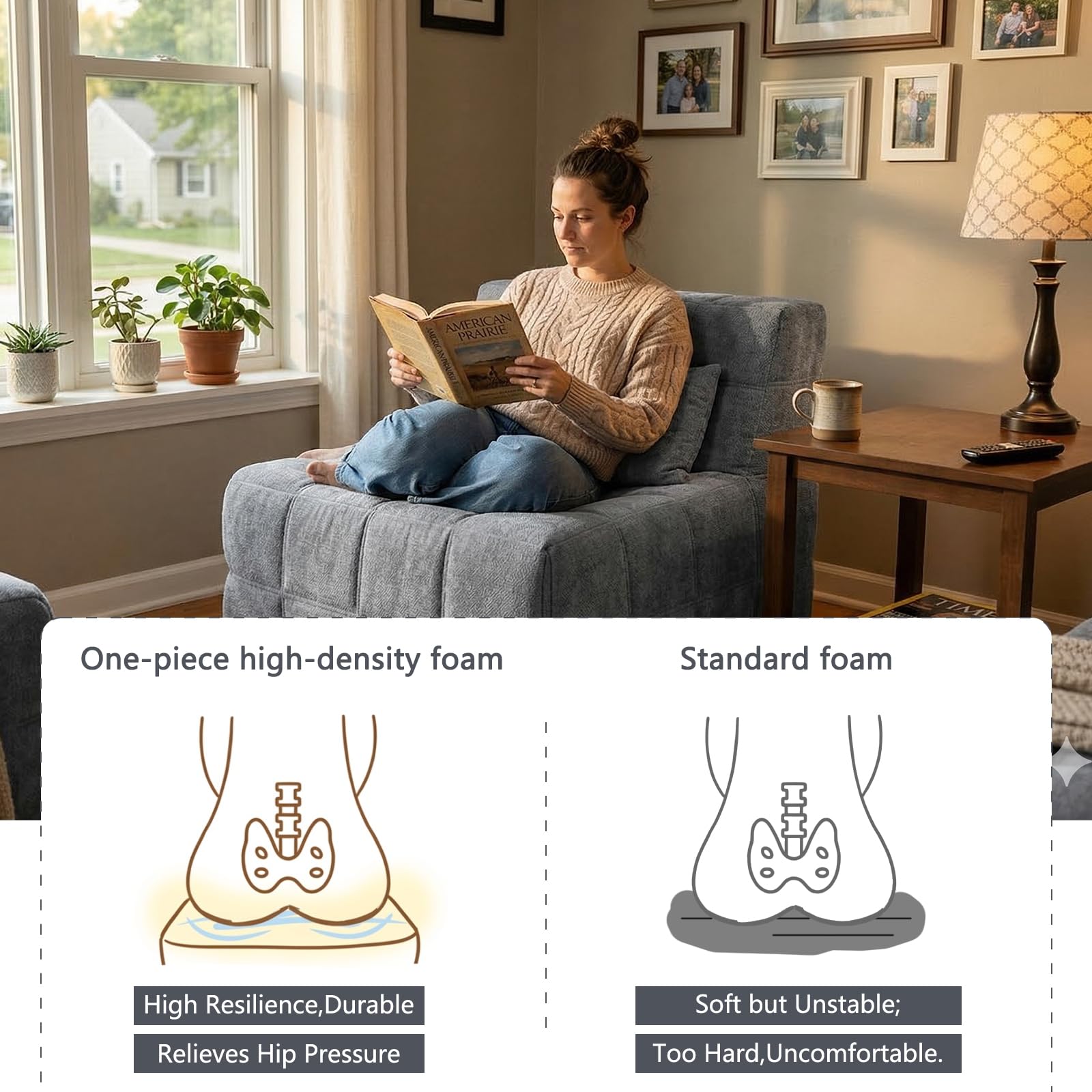 comfortable reading chair high density foam, accent chair relieves hip pressure