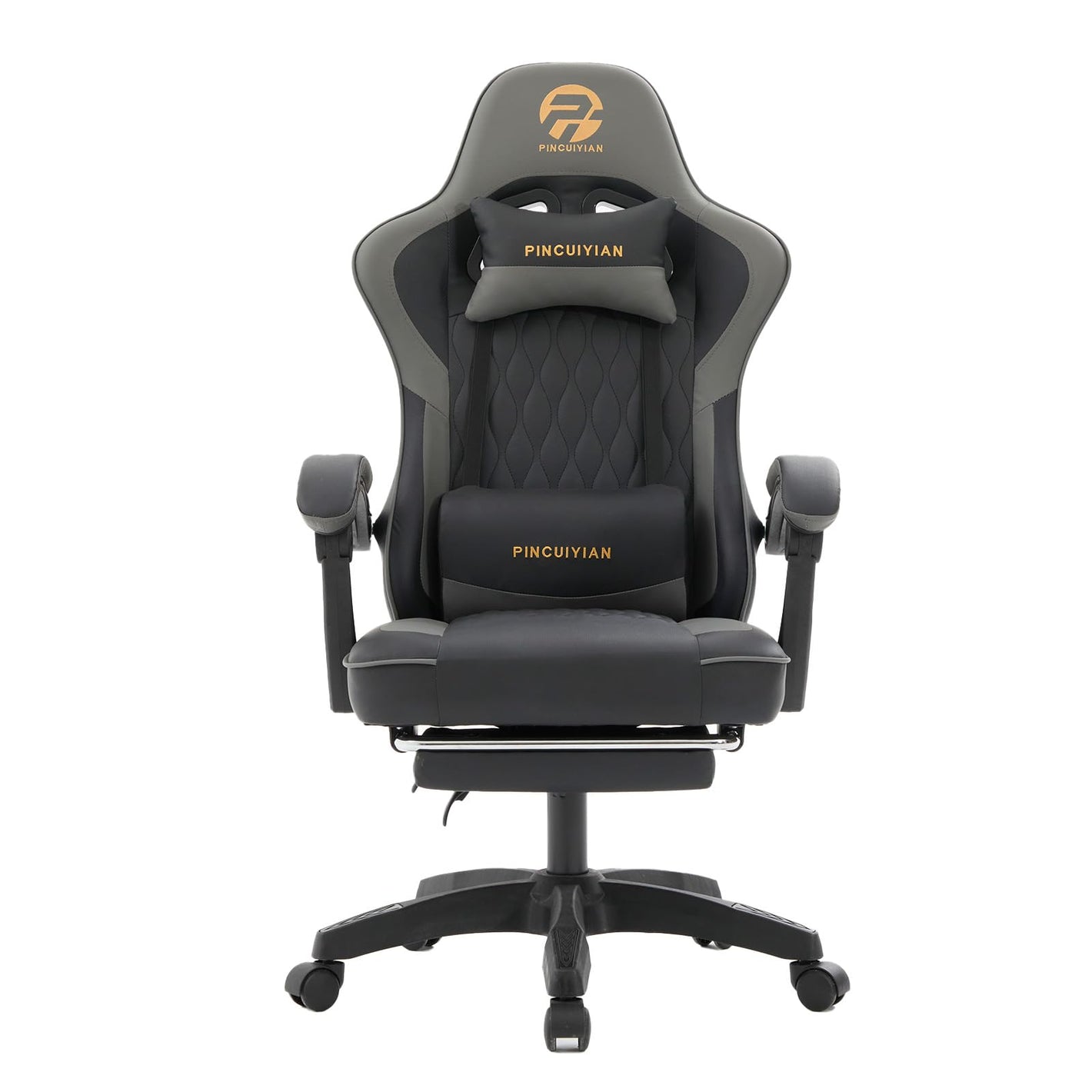 gaming chair adjustable armrest footrest, racing gaming chair black PU leather diamond stitch