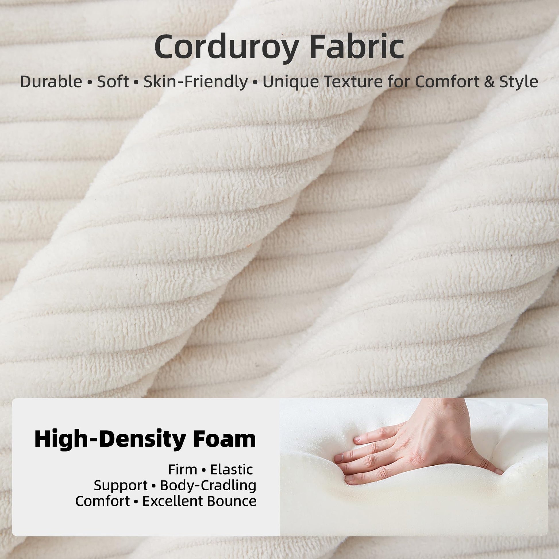 corduroy texture sofa cream, high resilience foam sofa cushion