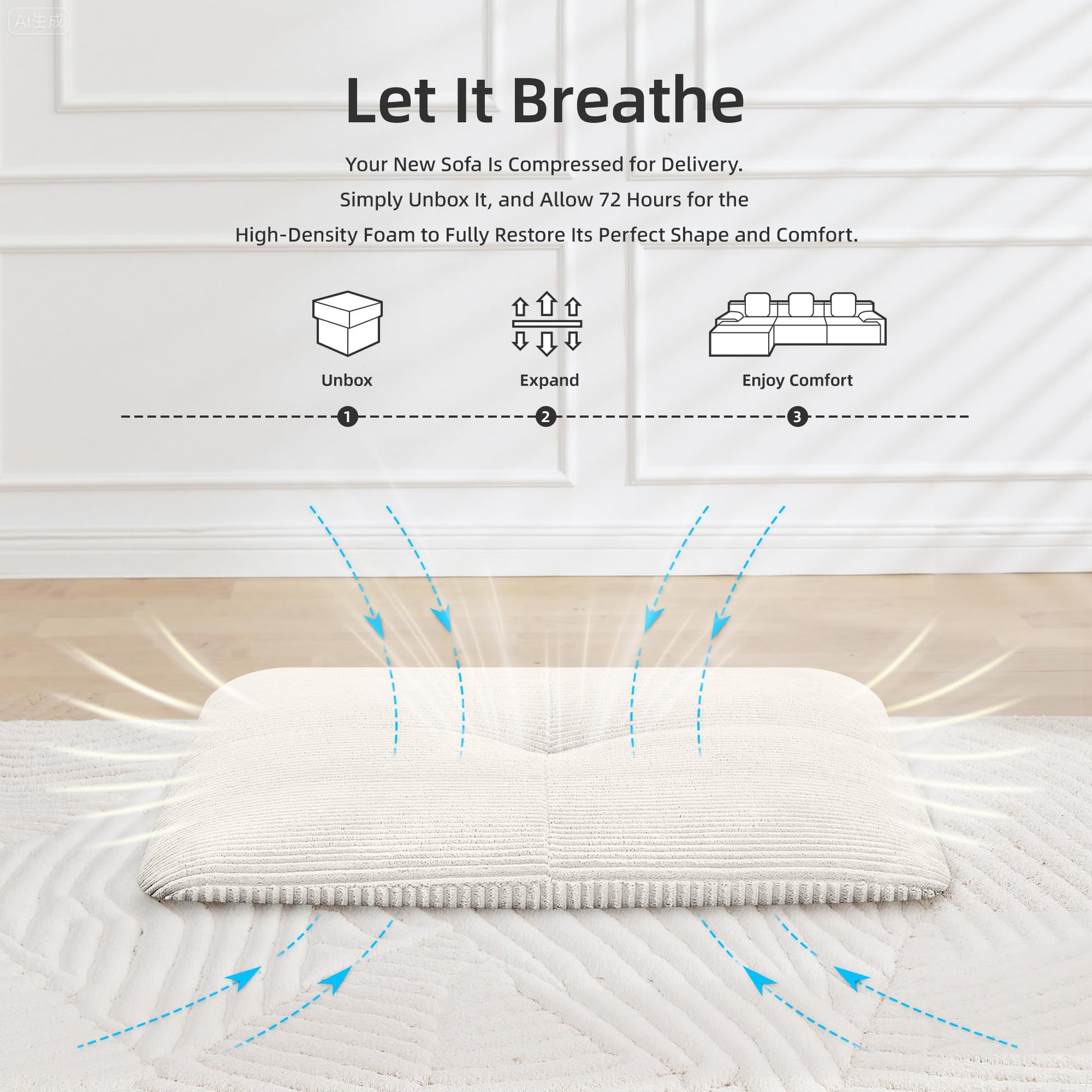 minimalist L-shaped sofa cream, aesthetic sectional sofa cream corduroy chaise