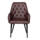 brown leather accent chair for dining room bedroom, tufted armchair for living room vanity