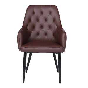 brown leather accent chair for dining room bedroom, tufted armchair for living room vanity
