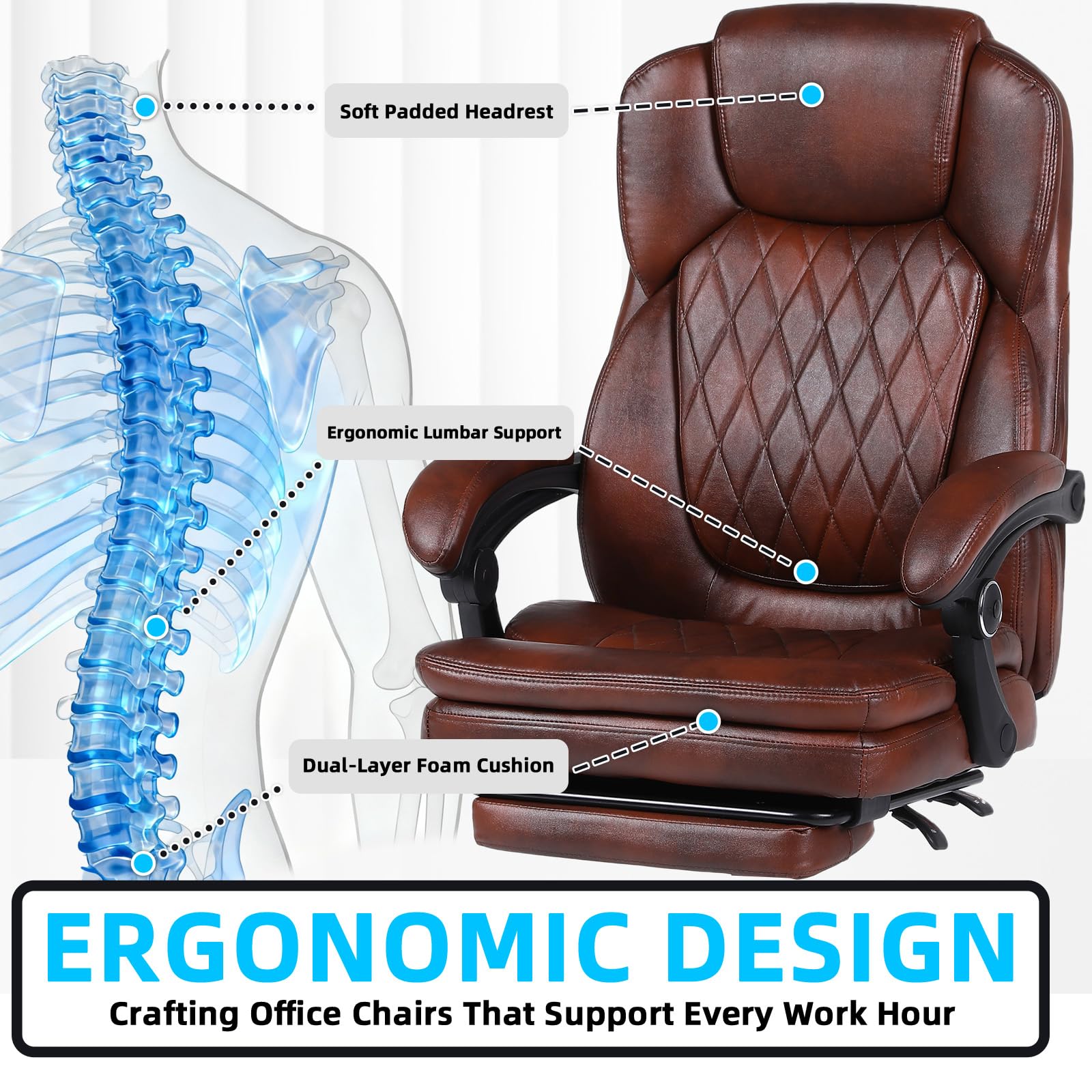 ergonomic design office chair all day comfort, executive chair dual foam cushion back support