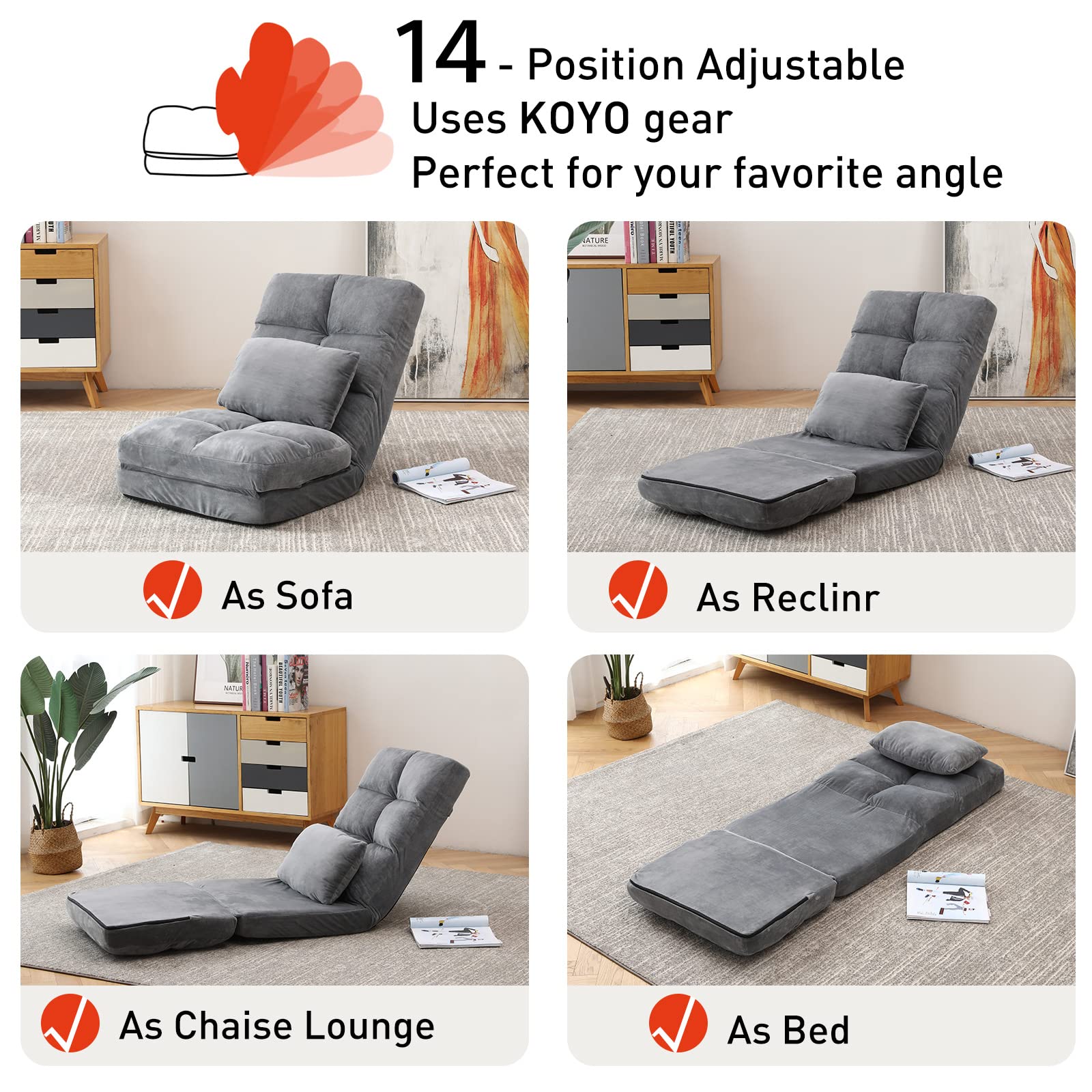 floor chair two layer cushion, velvet floor chair foldable, floor chair with pillow