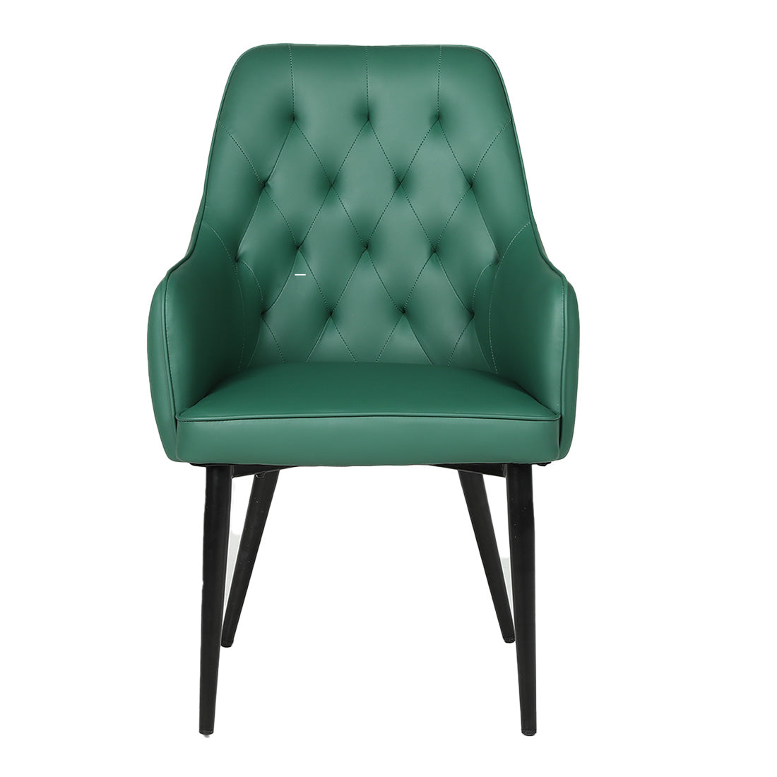 diamond tufted armchair green PU leather, upholstered dining chair green with arms