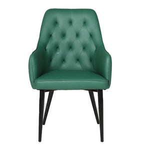 diamond tufted armchair green PU leather, upholstered dining chair green with arms