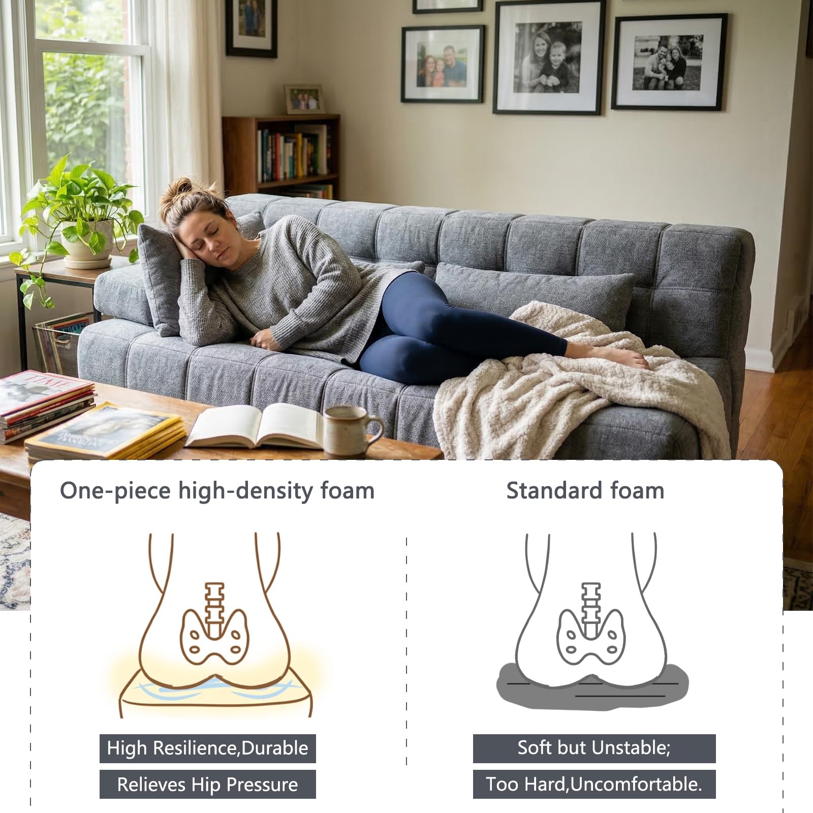 sofa with high resilience foam, comfortable sofa relieves hip pressure