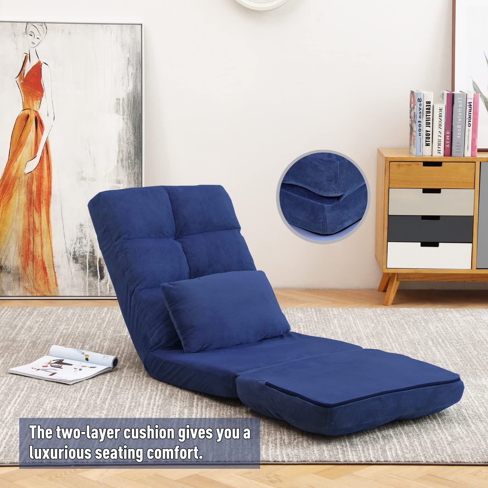 navy blue floor chair, blue foldable floor chair