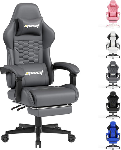 gaming chair hexagon embossed back, gaming chair detachable neck pillow lumbar support footrest