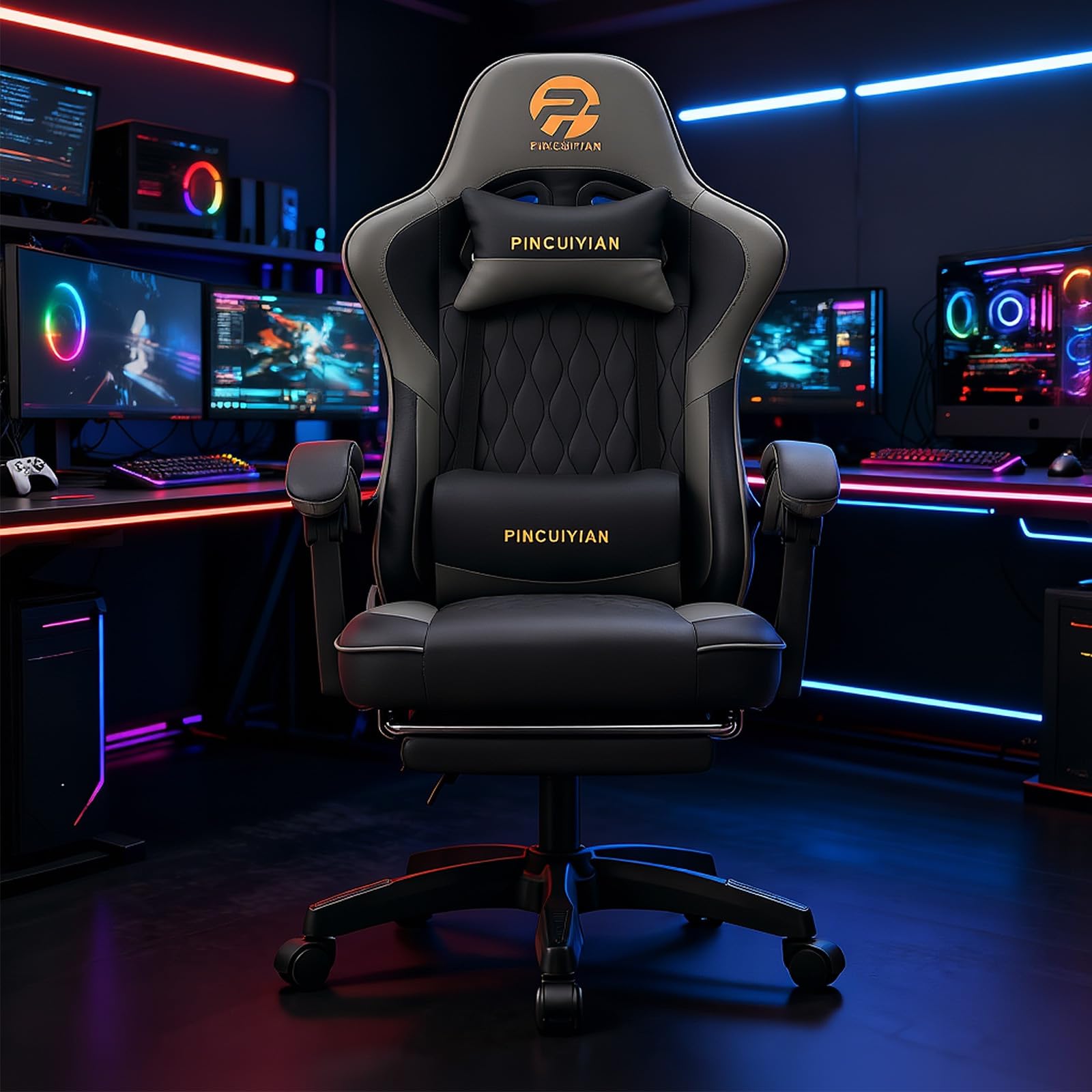 gaming chair with retractable footrest, ergonomic gaming chair adjustable 3D armrest