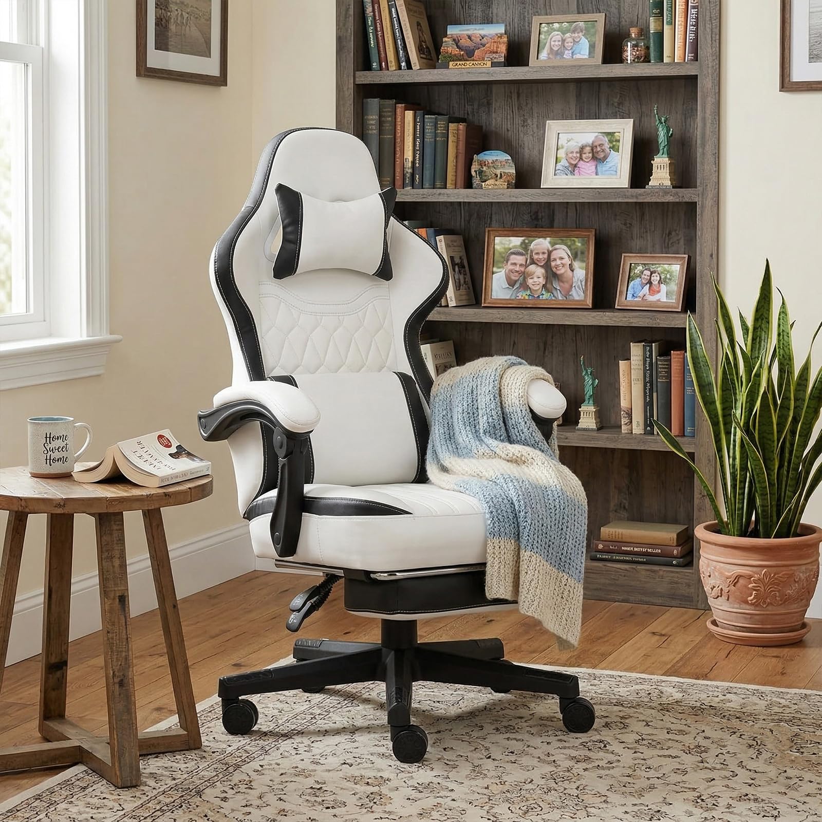 racing style gaming chair white, ergonomic gaming chair white PU leather